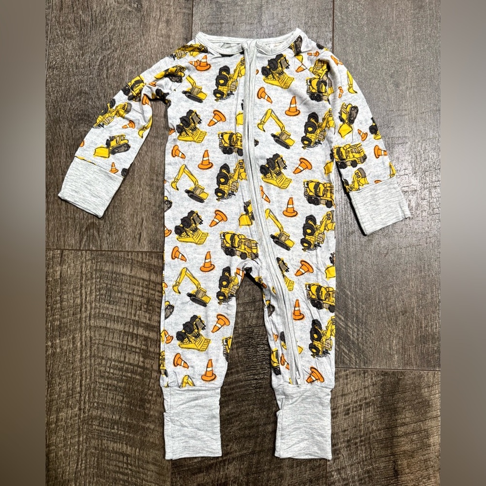Bamboo Sleeper Pajamas Grey Construction Print Romper 3-6m